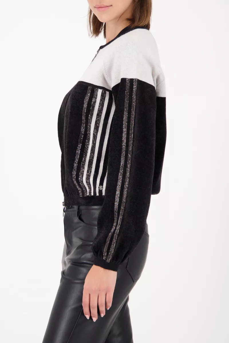 Monari-Cardigan with rhinestones-809578-999 Black-ZWART