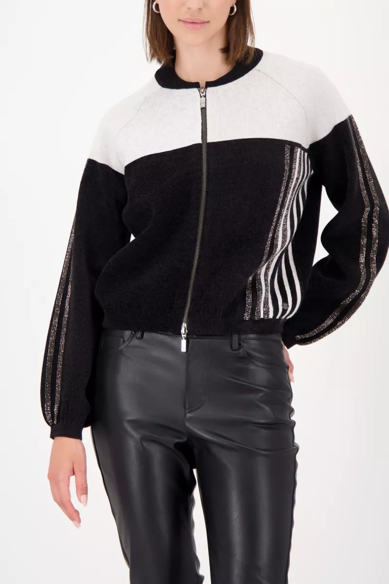 Monari-Cardigan with rhinestones-809578-999 Black-ZWART