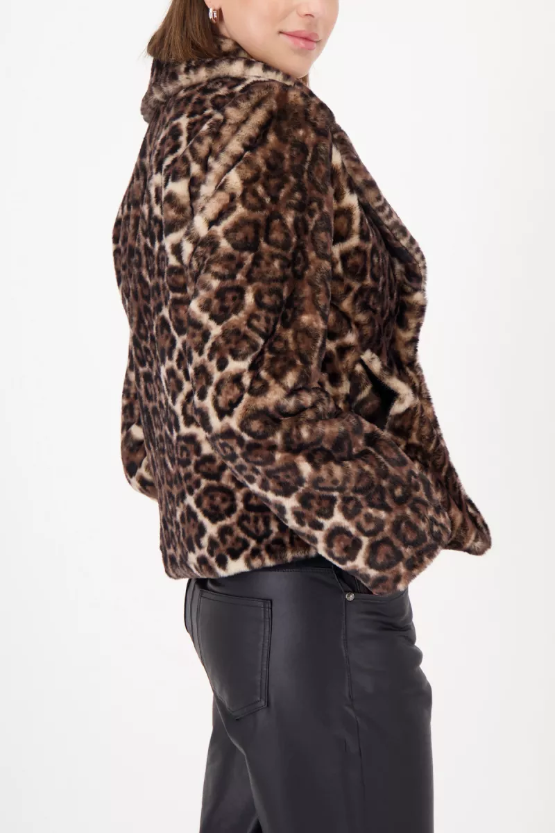 Monari-fack fur jacket with leopard print-809417-522 Brownie pattern-BRUIN
