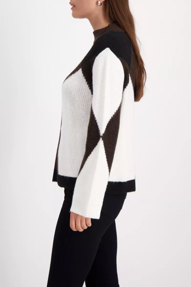 Monari-Knitted jumper with diamond pattern-809478-520 Brownie-BRUIN