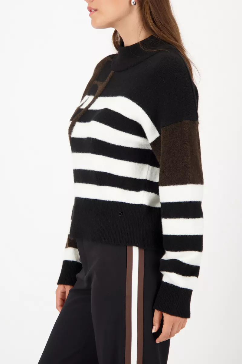 Monari-Knitted jumper with emblem-809475-997 Black striped-ZWART