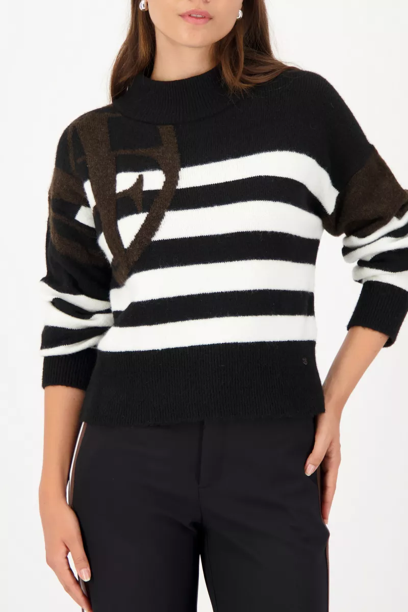 Monari-Knitted jumper with emblem-809475-997 Black striped-ZWART