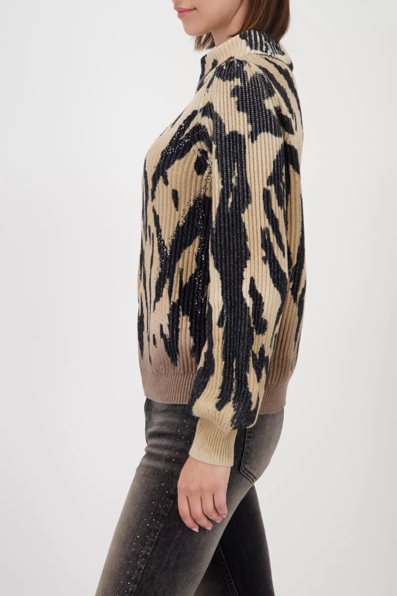 Monari-Knitted jumper with tiger pattern-809566-562 Cognac pattern-COGNAC