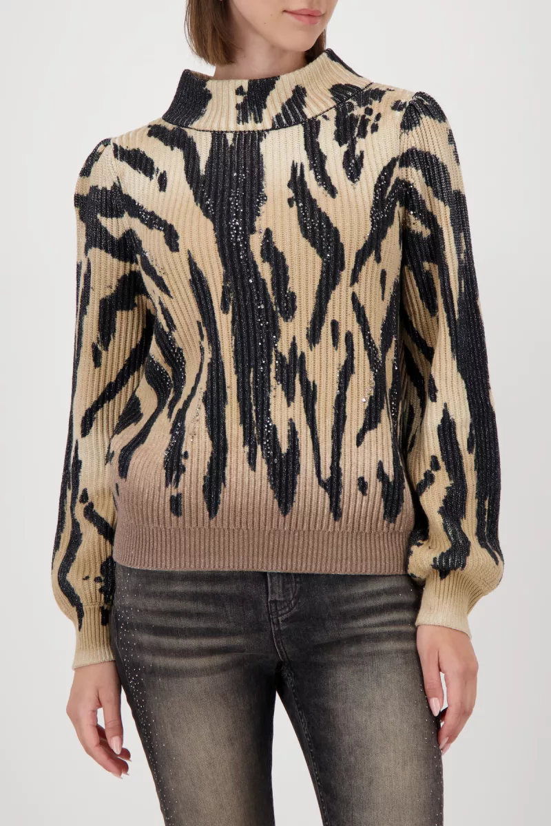 Monari-Knitted jumper with tiger pattern-809566-562 Cognac pattern-COGNAC