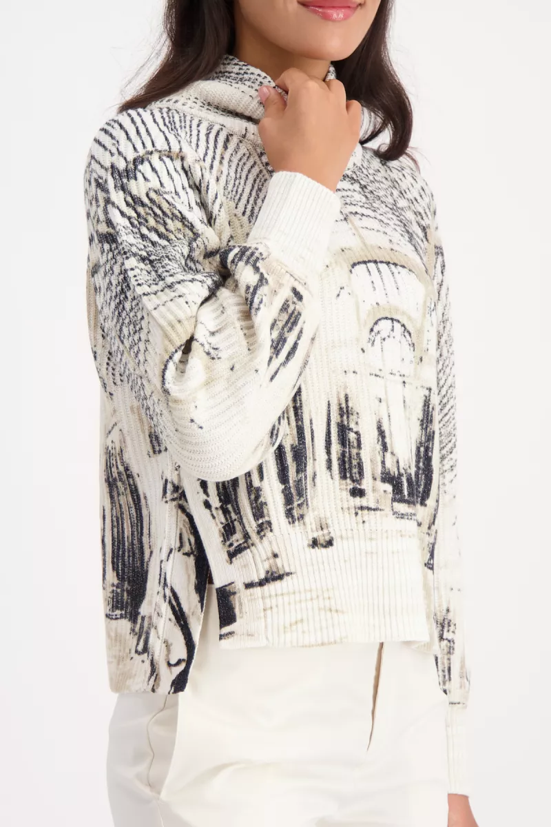 Monari-Knitted sweater with gallery print-809517-136 Almond pattern-BEIGE