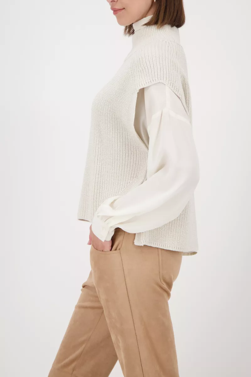 Monari-Knitted vest with stand-up collar-809606-134 Almond-OFF WHITE