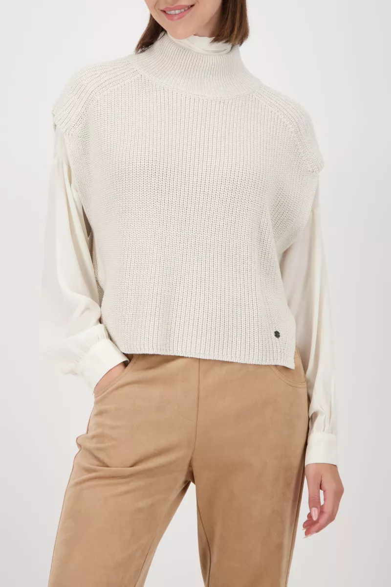 Monari-Knitted vest with stand-up collar-809606-134 Almond-OFF WHITE