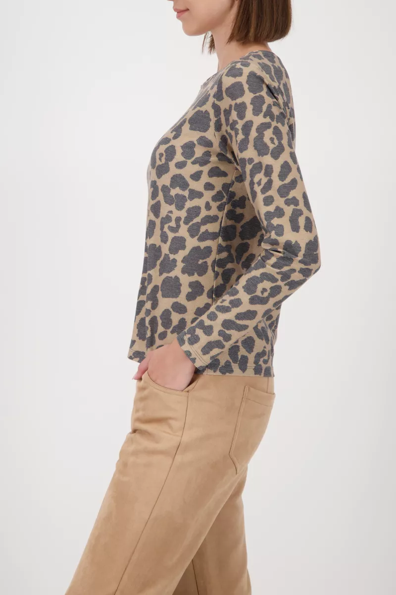 Monari-Long sleeve shirt with lurex-809346-562 Cognac pattern-COGNAC