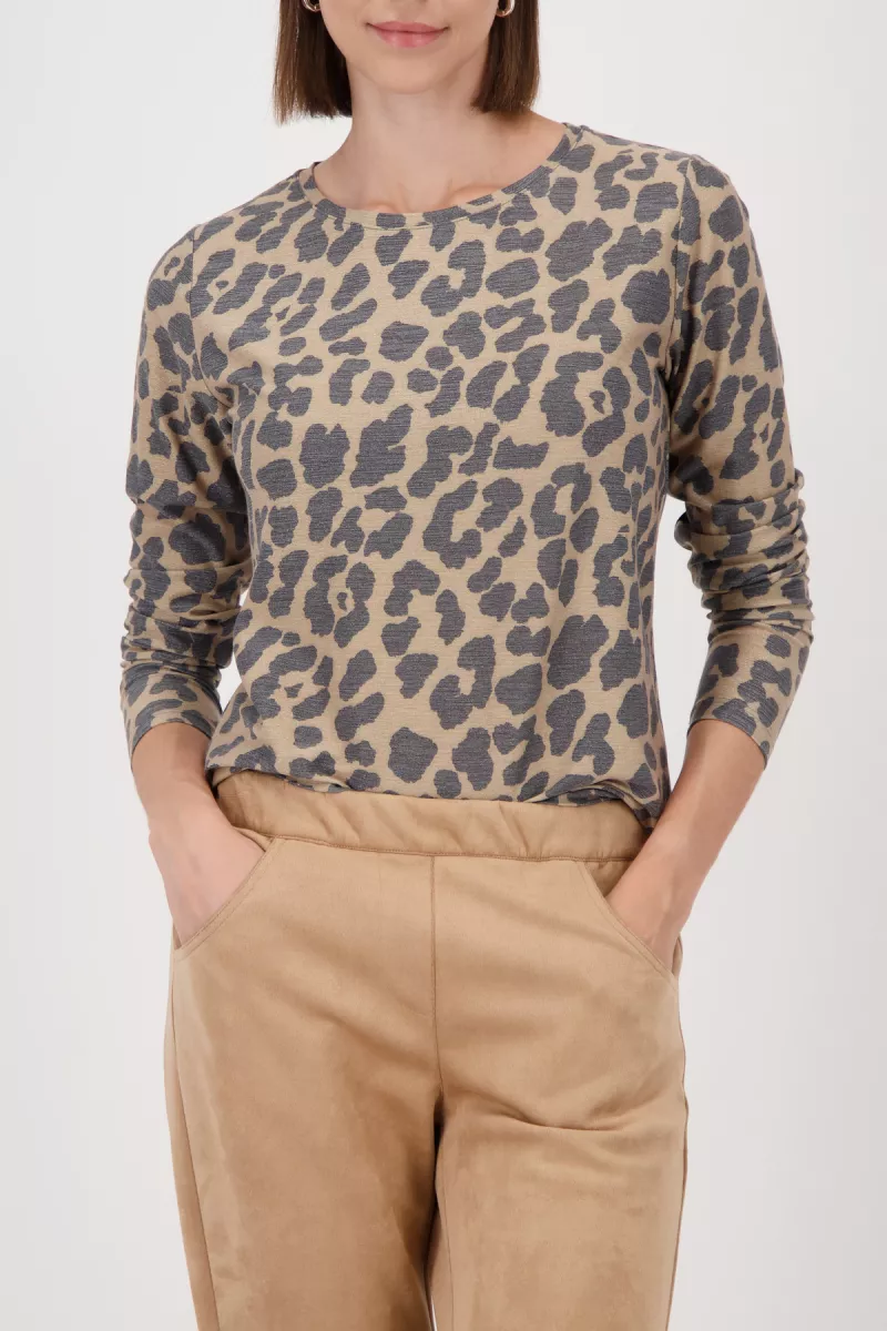 Monari-Long sleeve shirt with lurex-809346-562 Cognac pattern-COGNAC
