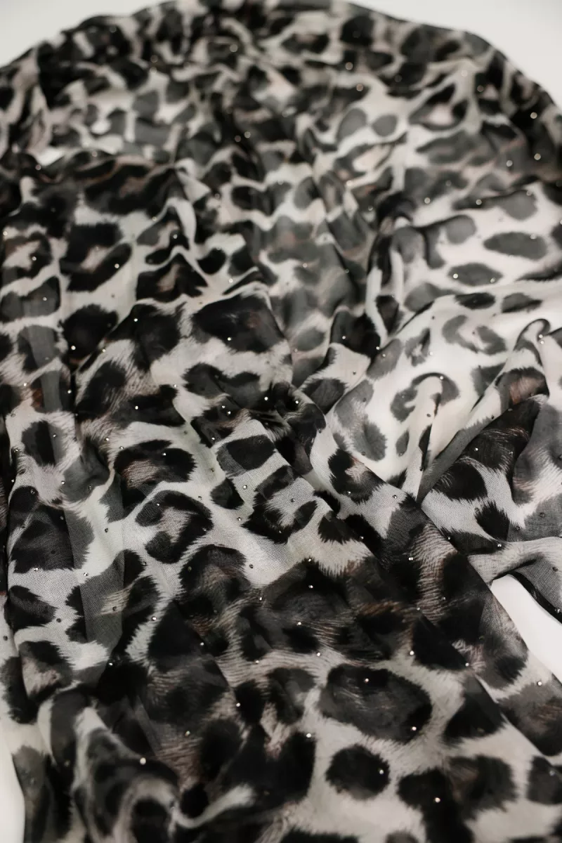Monari-Scarf with leopard print and rhinestones-809676-522 Brownie pattern-BRUIN