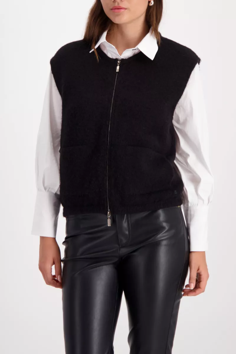 Monari-Soft knitted vest-808953-999 Black-ZWART