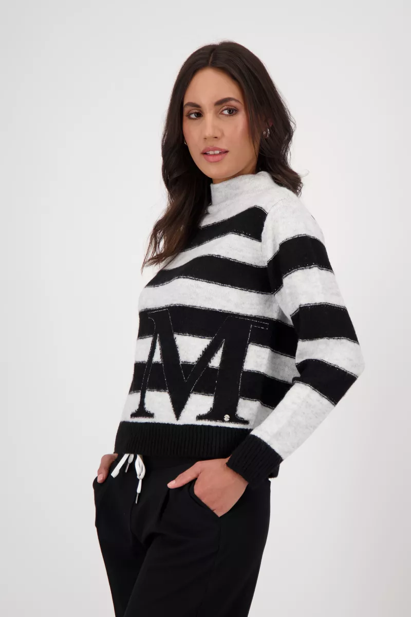 Monari-Striped jumper-809123-821 Ash grey melange stripe-GRIJS