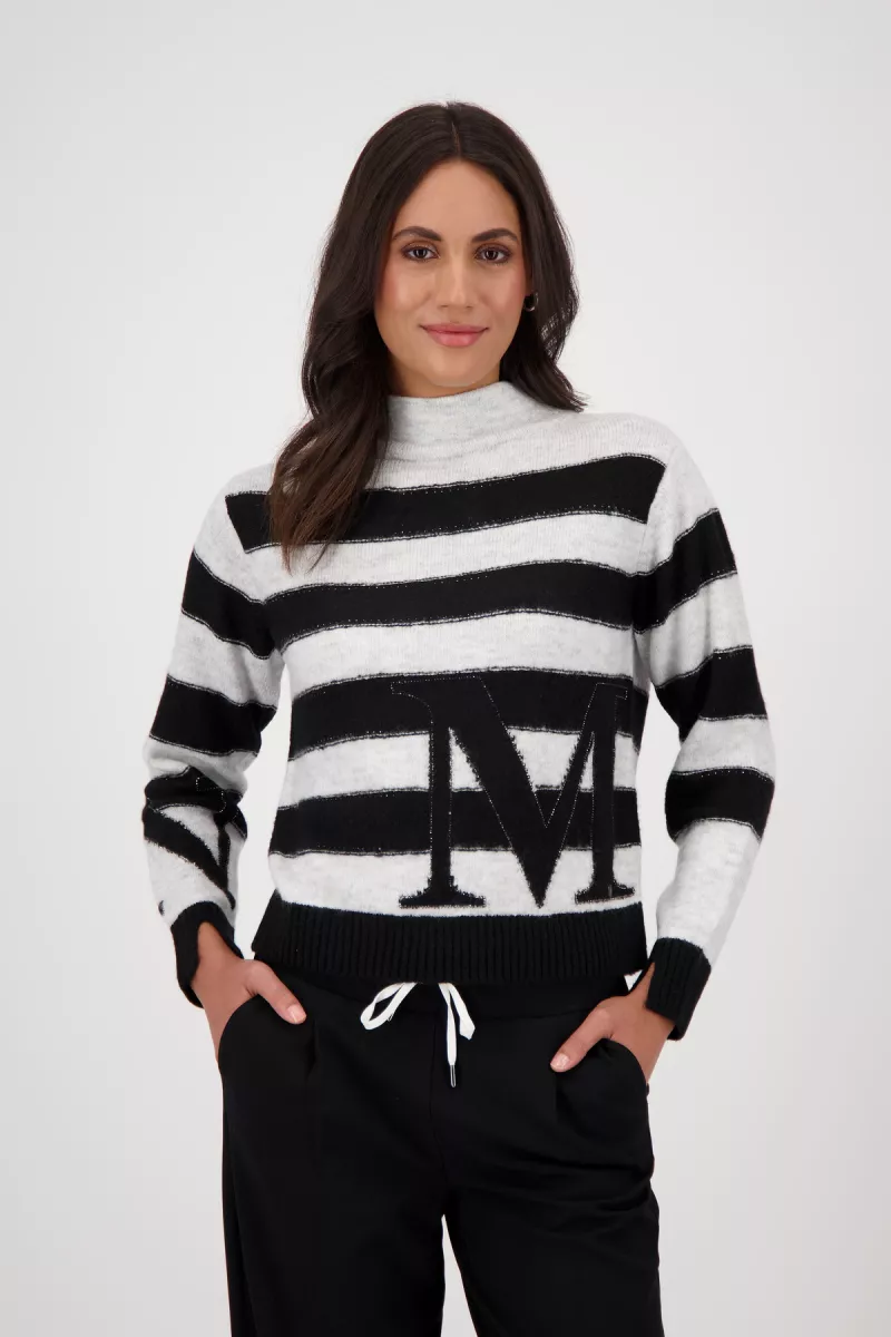 Monari-Striped jumper-809123-821 Ash grey melange stripe-GRIJS