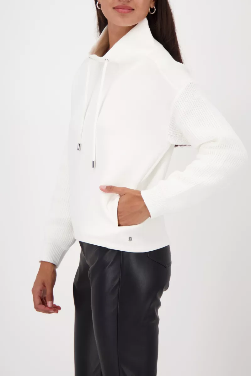 Monari-Sweater with knitted sleeves-809635-102 Off white-OFF WHITE