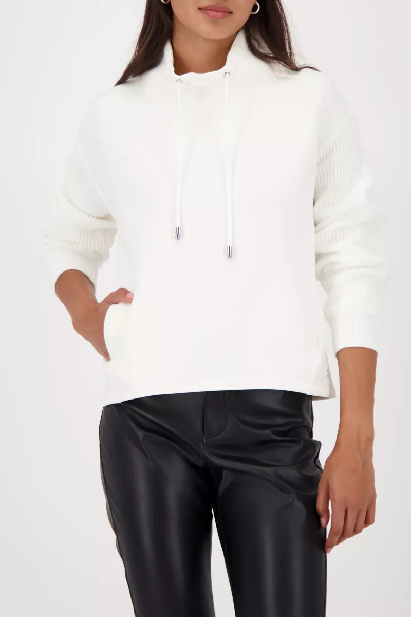 Monari-Sweater with knitted sleeves-809635-102 Off white-OFF WHITE