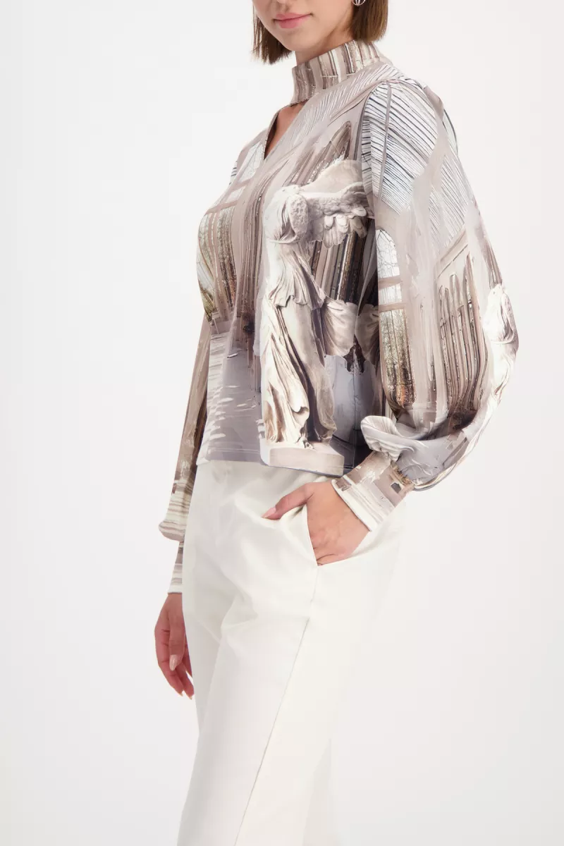 Monari-Sweatshirt with gallery print-809416-136 Almond pattern-BEIGE