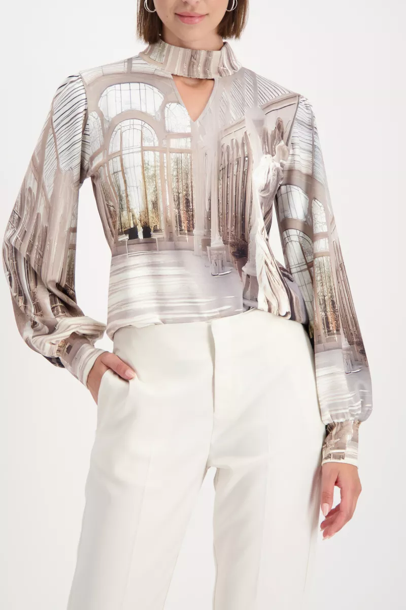 Monari-Sweatshirt with gallery print-809416-136 Almond pattern-BEIGE