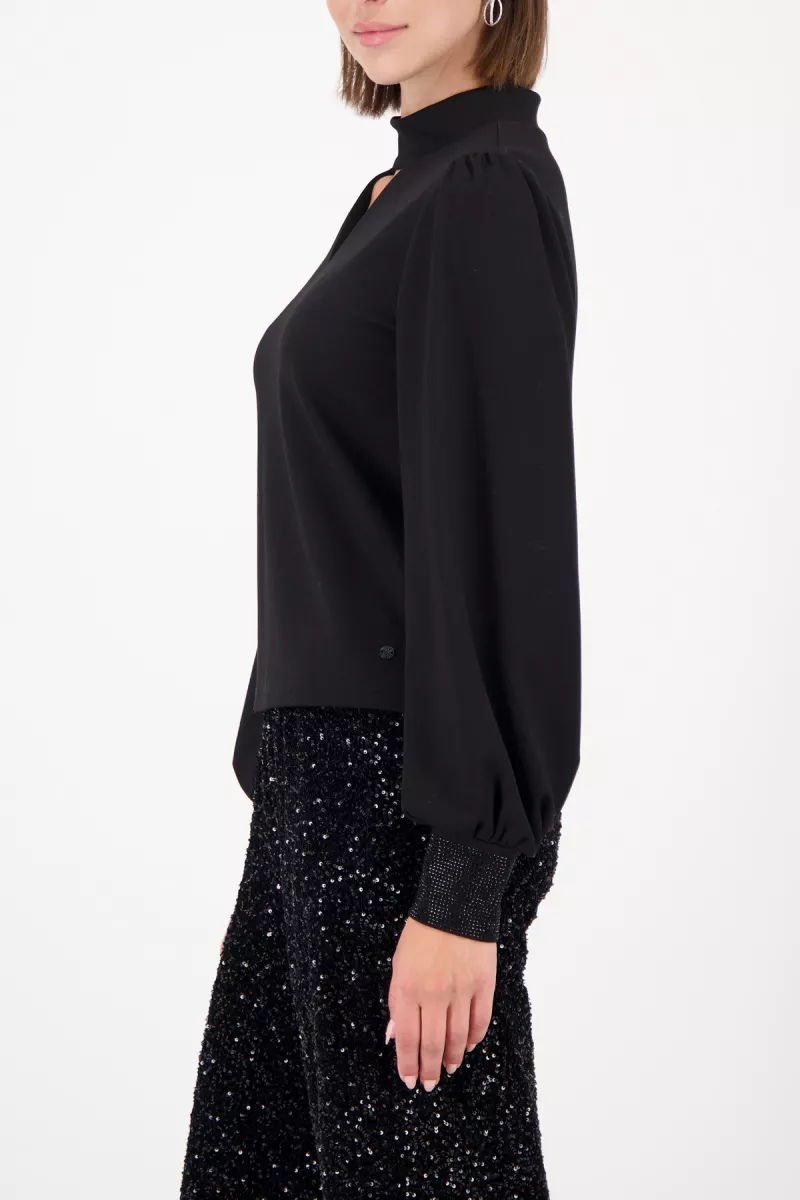 Monari-Sweatshirt with rhinestones-809445-999 Black-ZWART