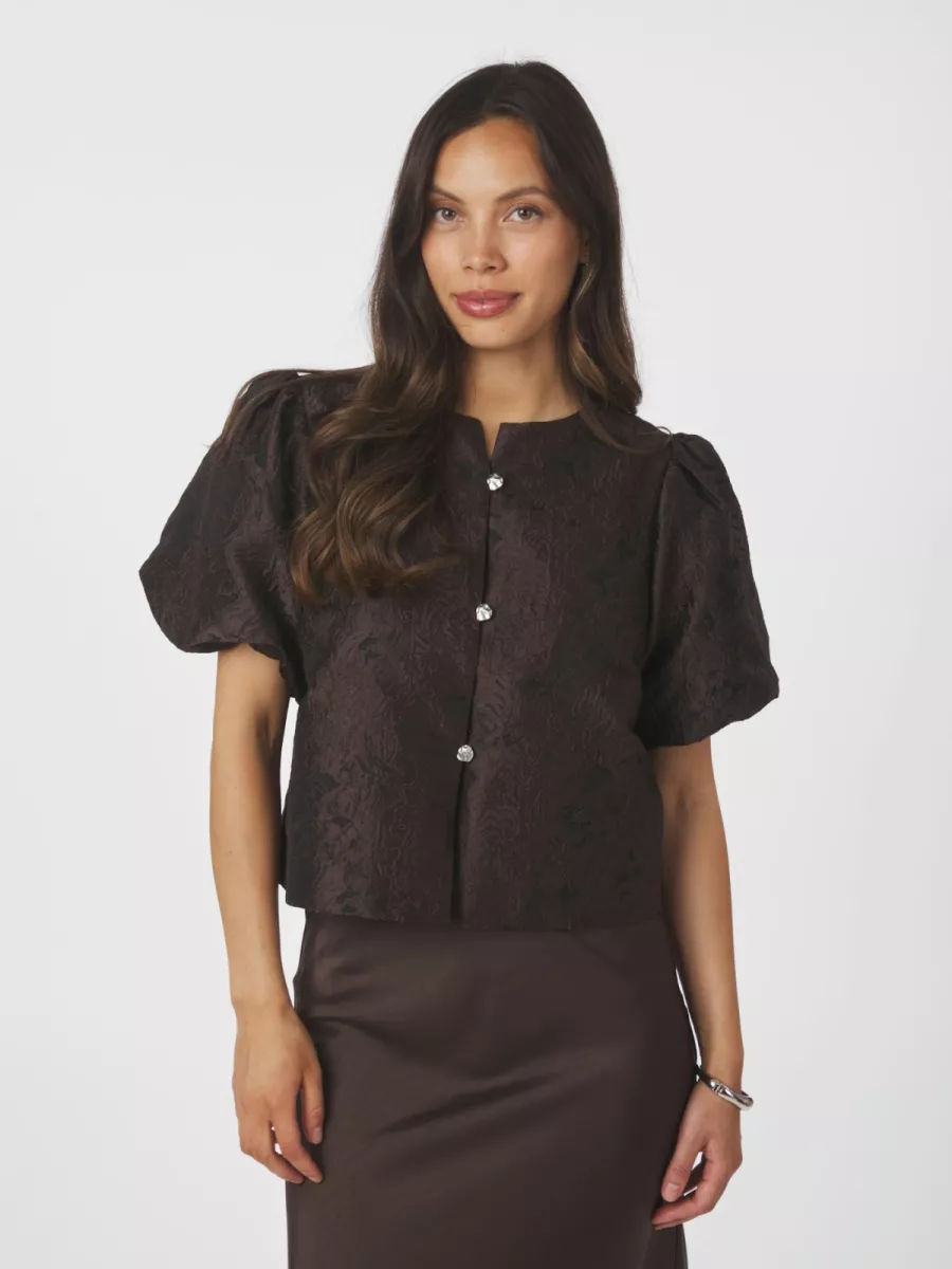 Neo Noir-Aisa Brocade Blouse-166369-676 Dark Brown-BRUIN
