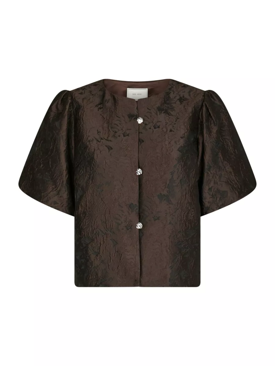 Neo Noir-Aisa Brocade Blouse-166369-676 Dark Brown-BRUIN