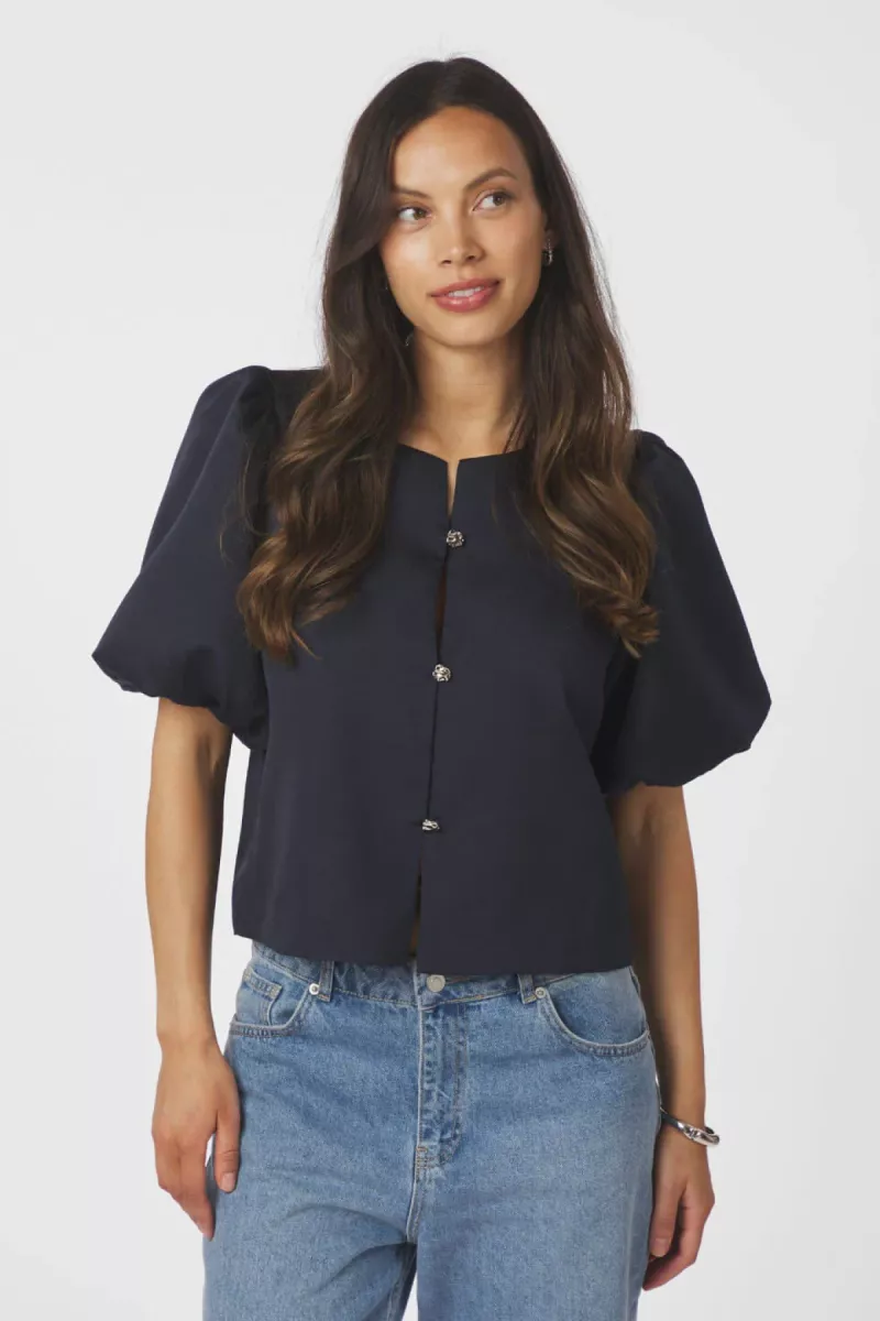 Neo Noir-Aisa Dull Satin Blouse-164658-141 Navy-NAVY