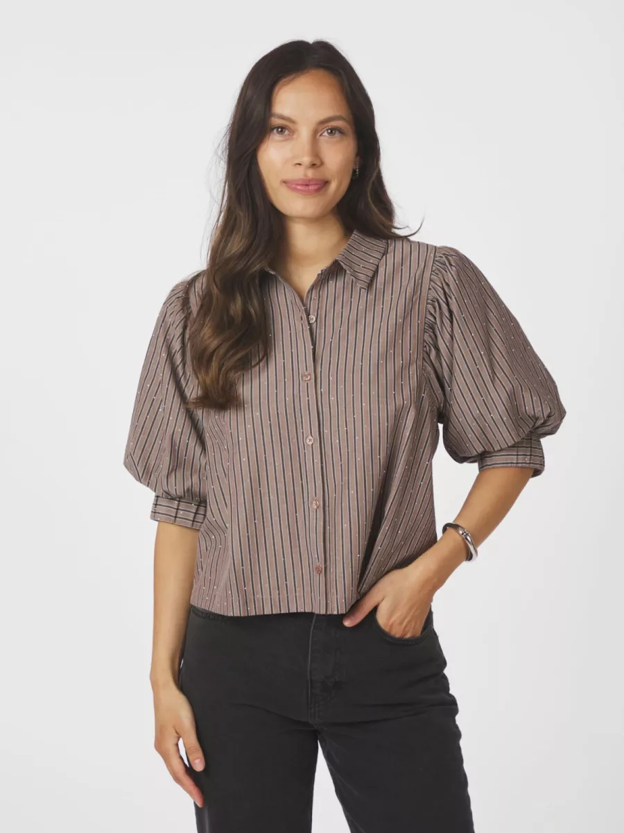 Neo Noir-Etta soft stripe stone shirt-166416-210 Brown-BRUIN