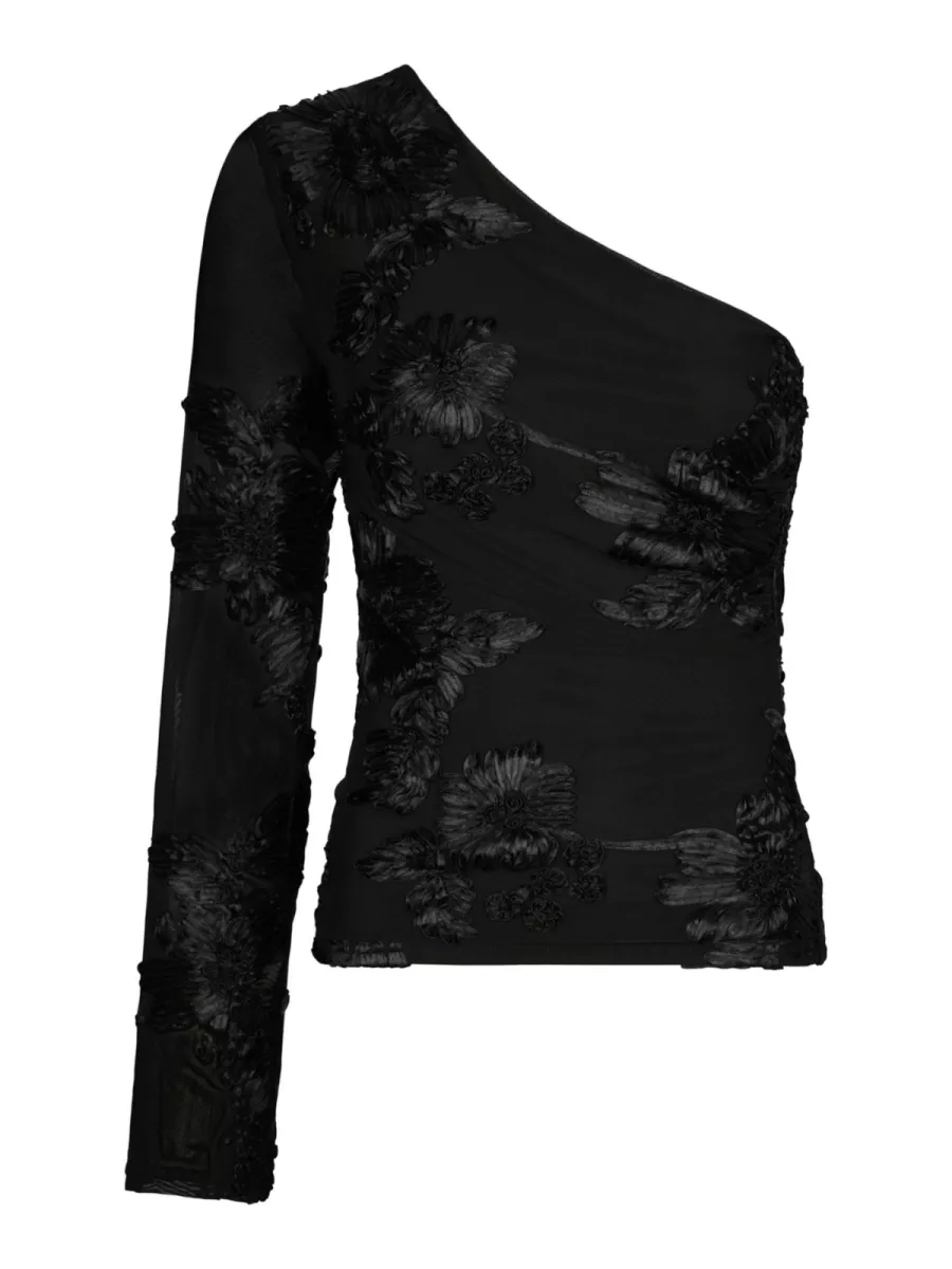 Neo Noir-Friana Big Flower Mesh Blouse-167272-100 Black-ZWART