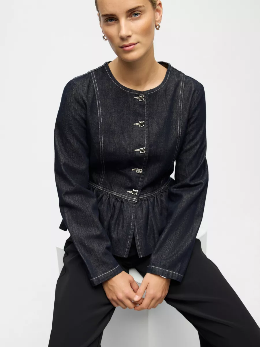 OBJECT-OBJANITA L/S RE DENIM BLAZER 142-23047994-Dark Blue Denim-DENIM