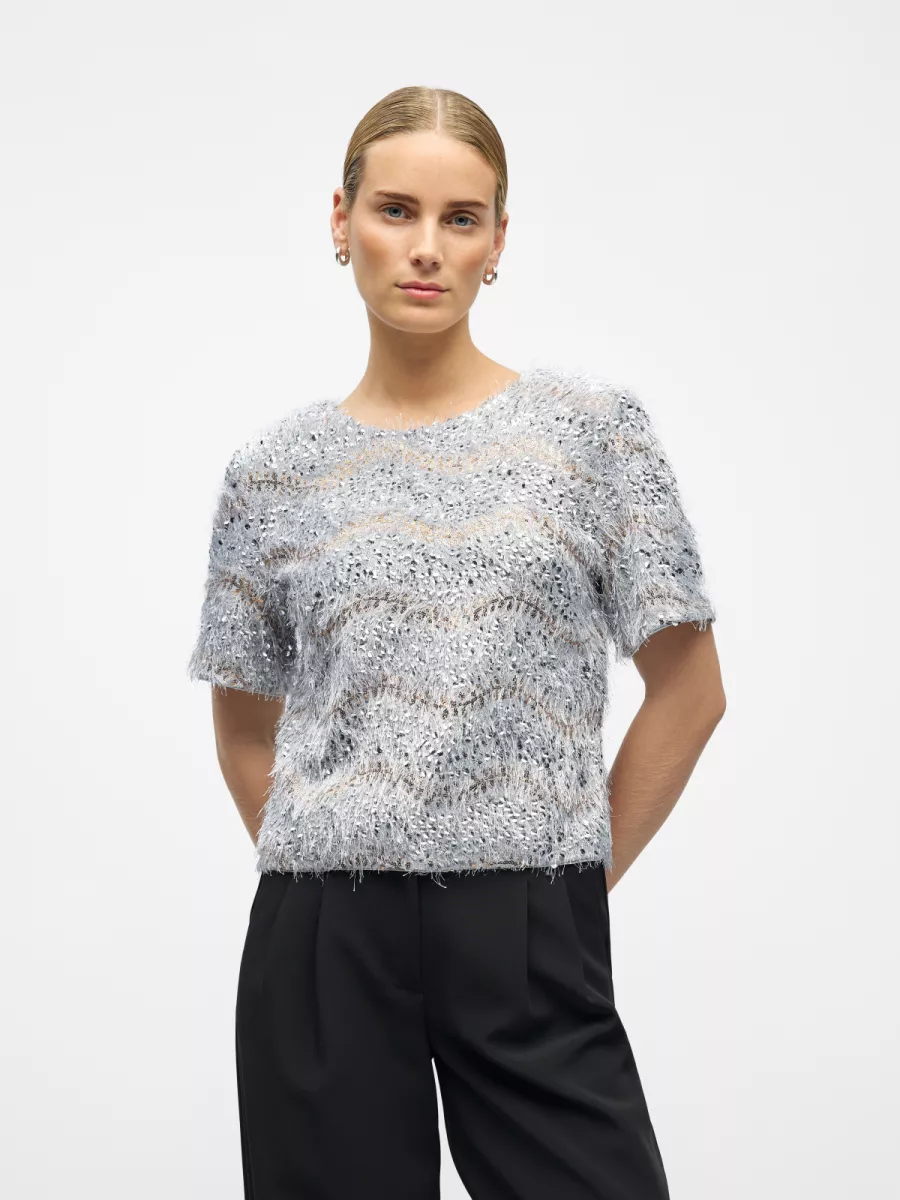 OBJECT-OBJDANA S/S RE TOP 141-23047728-Light Grey Melange-LICHT-/PAREL GRIJS