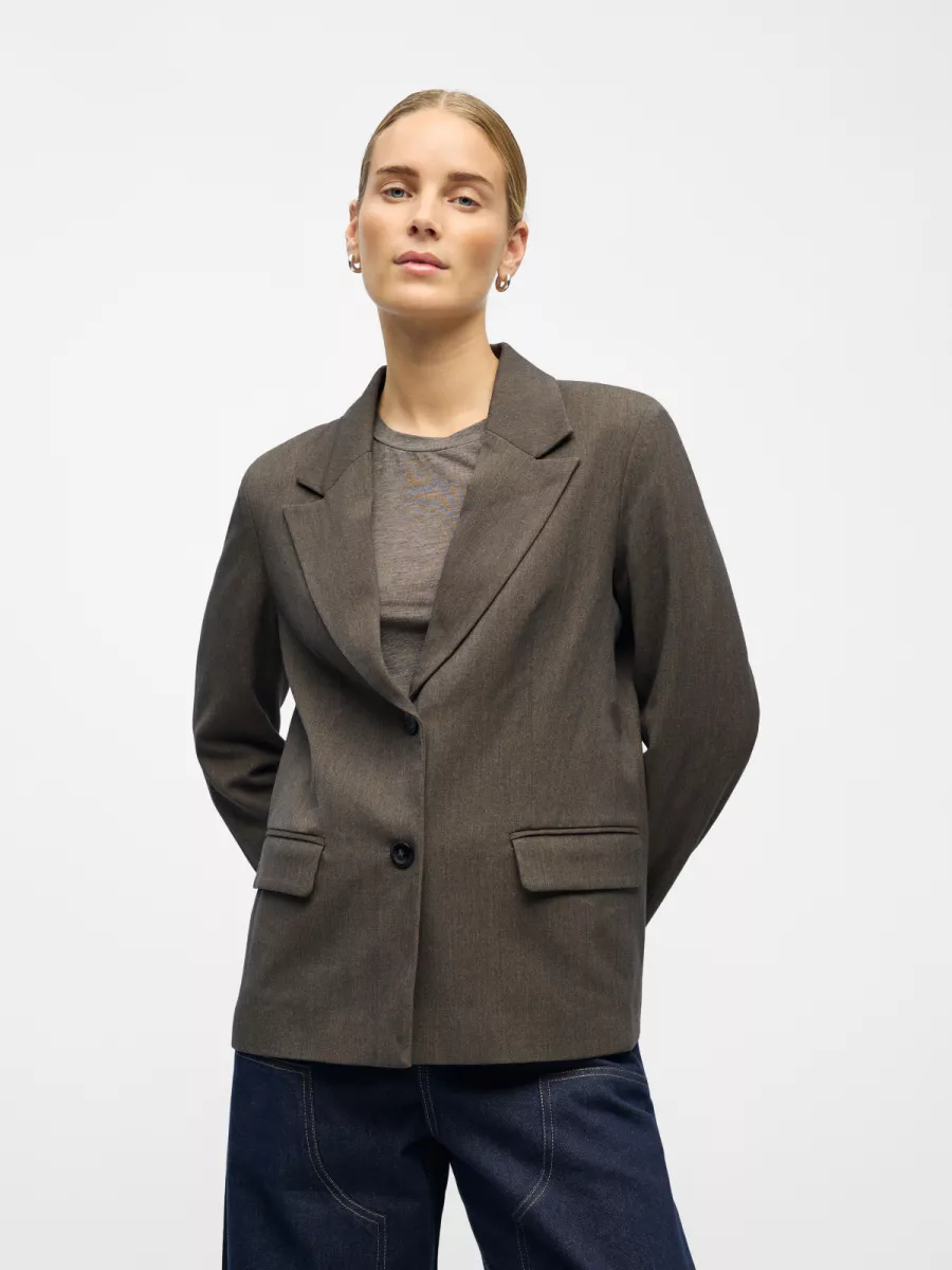 OBJECT-OBJKARA L/S LO BLAZER 142-23048012-Seal brown-BRUIN