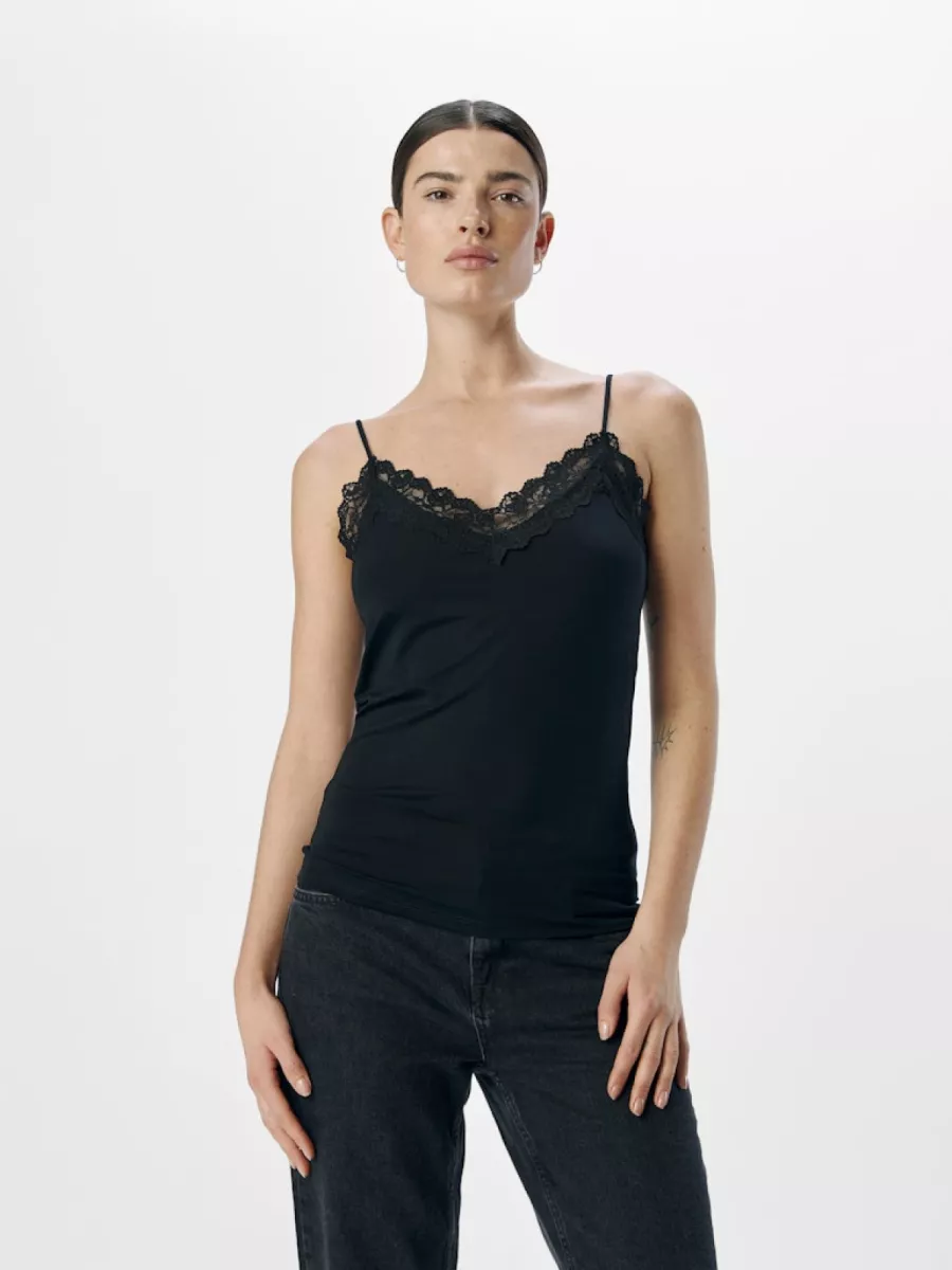 OBJECT-OBJLEENA SUS LACE SINGLET-23046363-Black-BLACK