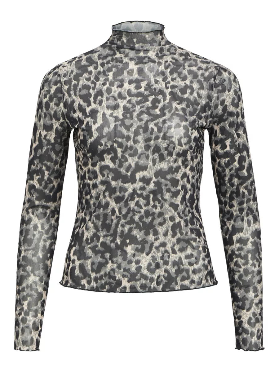 OBJECT-OBJNELA LS O-NECK MESH TOP REP-23046001-Black Marble Print-ZWART COMBINATIES