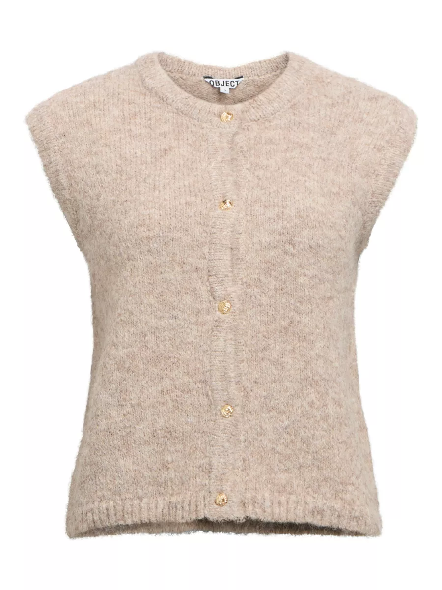 OBJECT-OBJSAGGIA RE KNIT VEST CARDIGAN NOO-23048079-Humus-BRUIN COMBINATIES