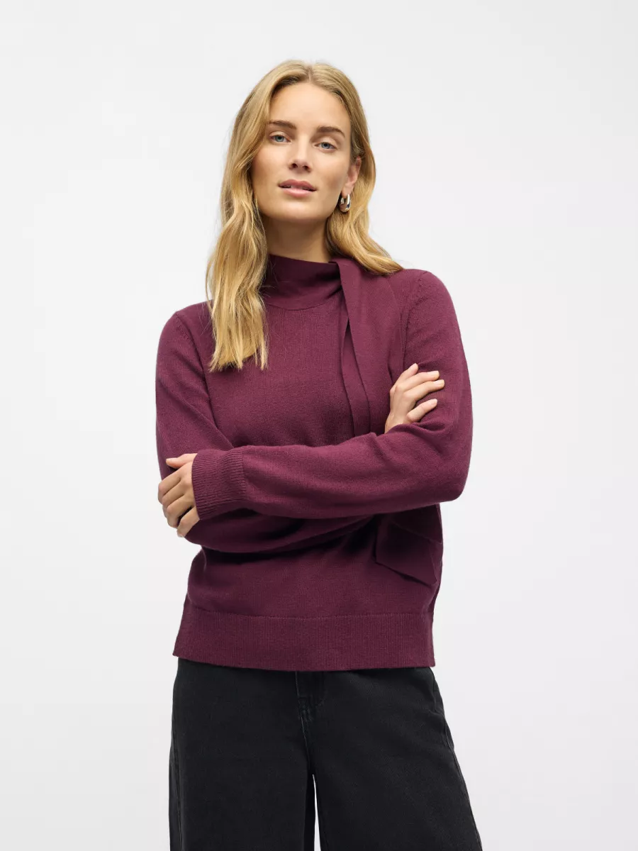 OBJECT-OBJTHESS L/S RE BOW KNIT PULLOVER N-23048077-Mauve Wine-BORDEAUX