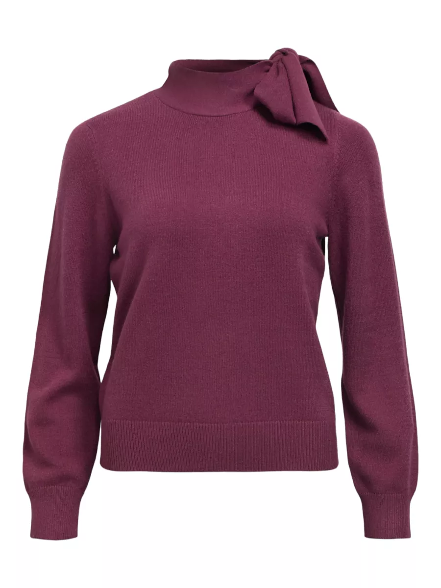 OBJECT-OBJTHESS L/S RE BOW KNIT PULLOVER N-23048077-Mauve Wine-BORDEAUX