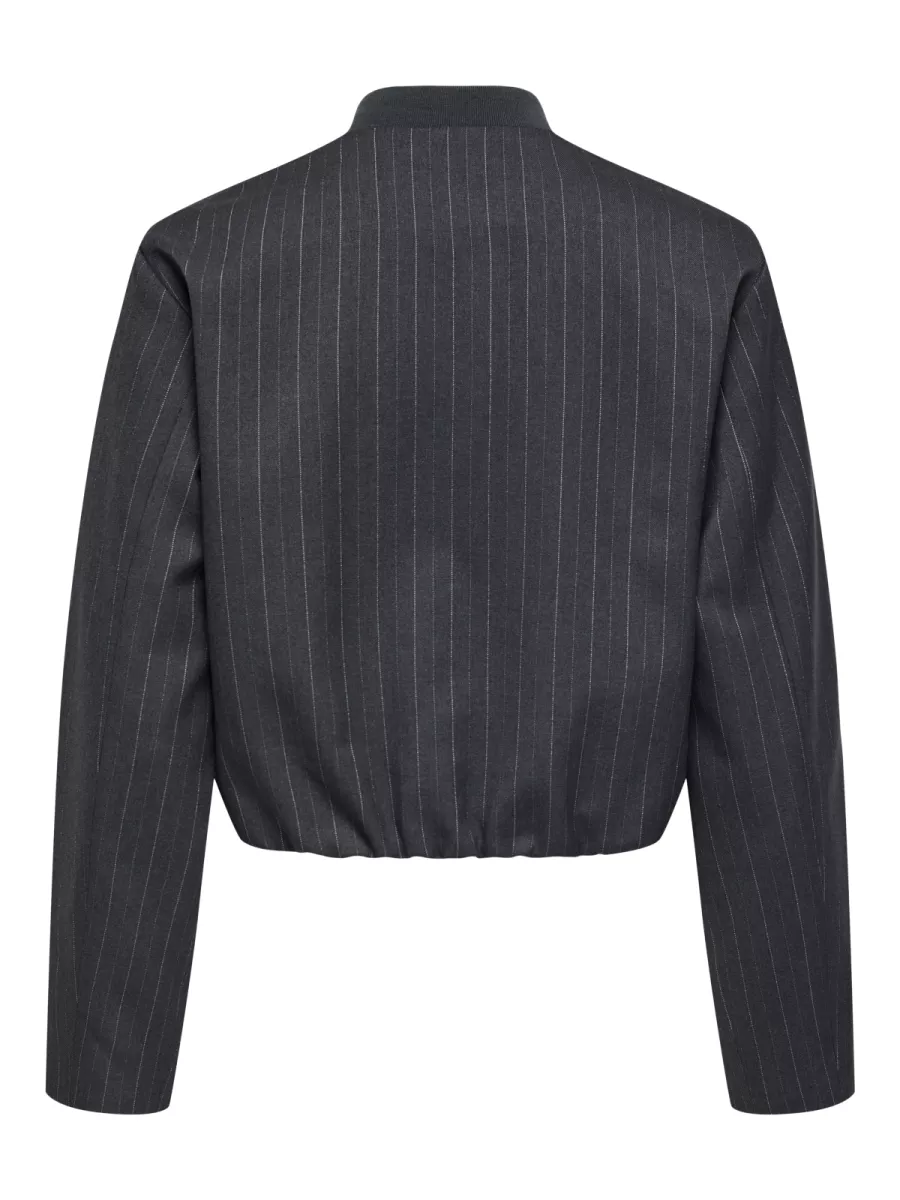 ONLY-ONLAGGIE LIFE L/S PINSTRIPE BOMBER-15353558-Dark grey melange-DONKER GRIJS/GRAFIET