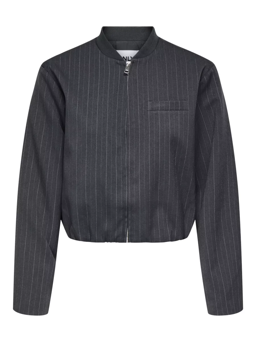 ONLY-ONLAGGIE LIFE L/S PINSTRIPE BOMBER-15353558-Dark grey melange-DONKER GRIJS/GRAFIET