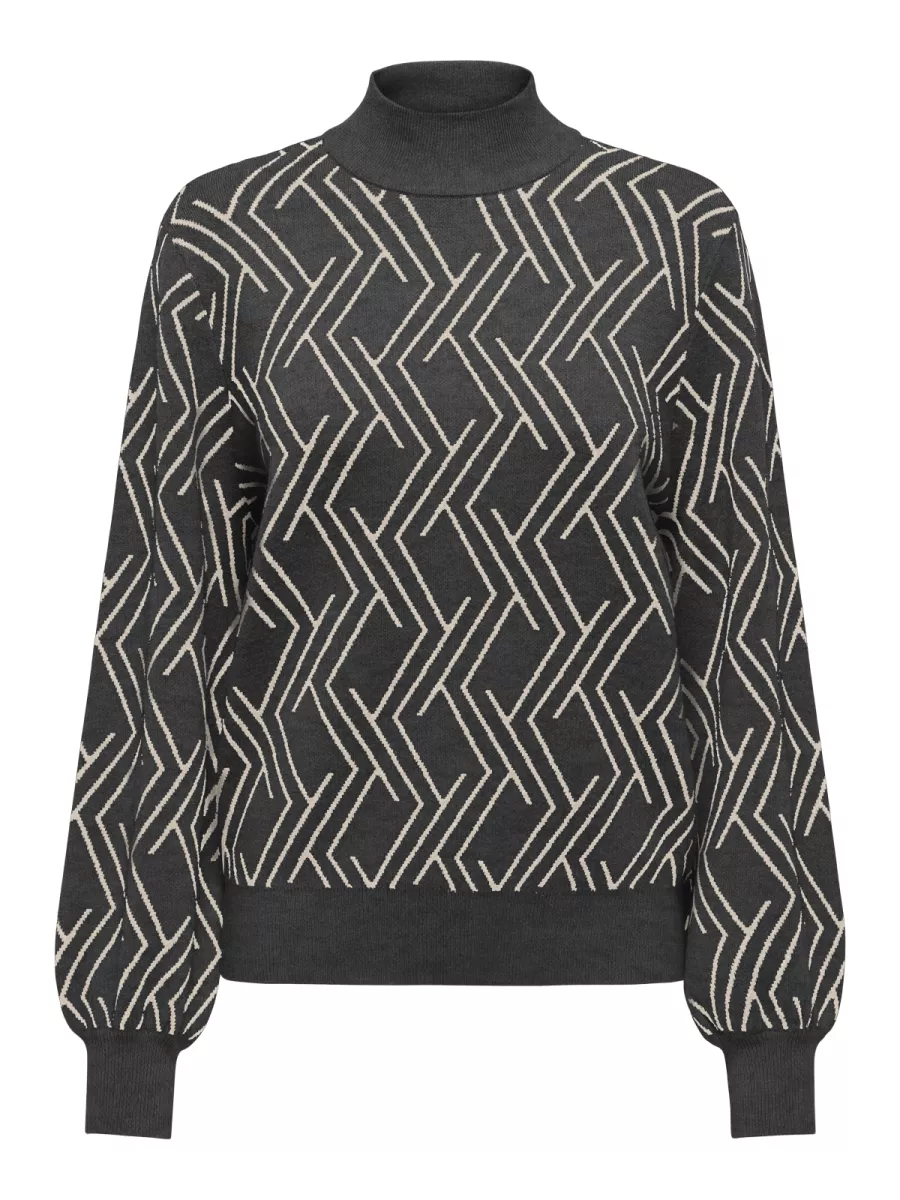 ONLY-ONLANNY LS JQ O-NECK KNT-15327635-Dark Grey Melange-DONKER GRIJS/GRAFIET