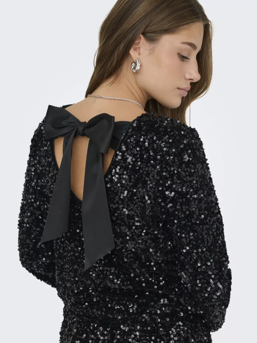 ONLY-ONLCONFIDENCE L/S SEQUIN BOW TOP JR-15360166-Black-BLACK