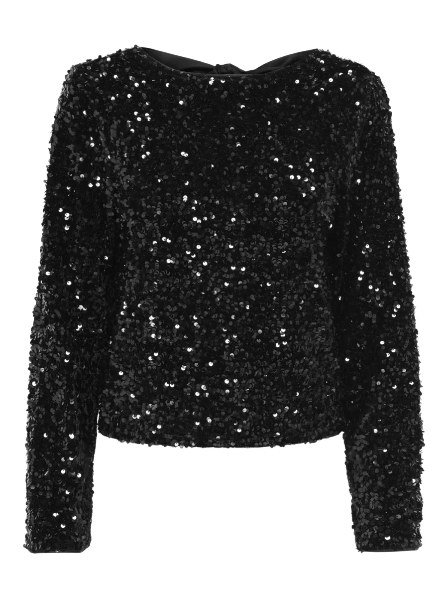 ONLY-ONLCONFIDENCE L/S SEQUIN BOW TOP JR-15360166-Black-BLACK