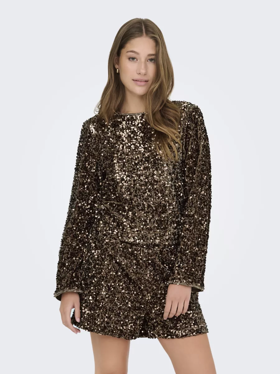 ONLY-ONLCONFIDENCE L/S SEQUIN BOW TOP JR-15360166-Mountain Trail-GRIJS