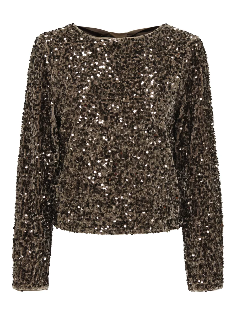 ONLY-ONLCONFIDENCE L/S SEQUIN BOW TOP JR-15360166-Mountain Trail-GRIJS