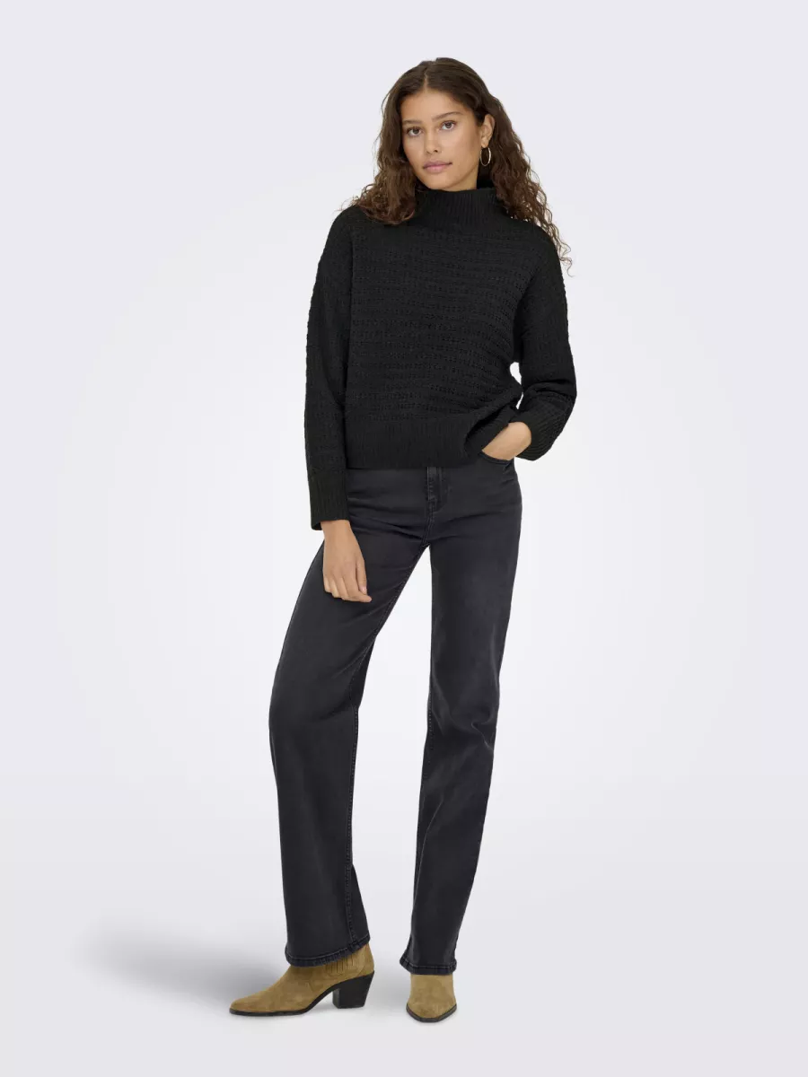 ONLY-ONLGLOBE LS HIGHNECK BF KNT-15358582-Black-BLACK