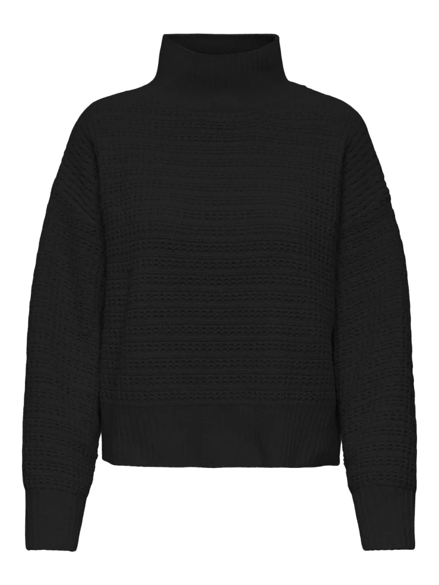 ONLY-ONLGLOBE LS HIGHNECK BF KNT-15358582-Black-BLACK