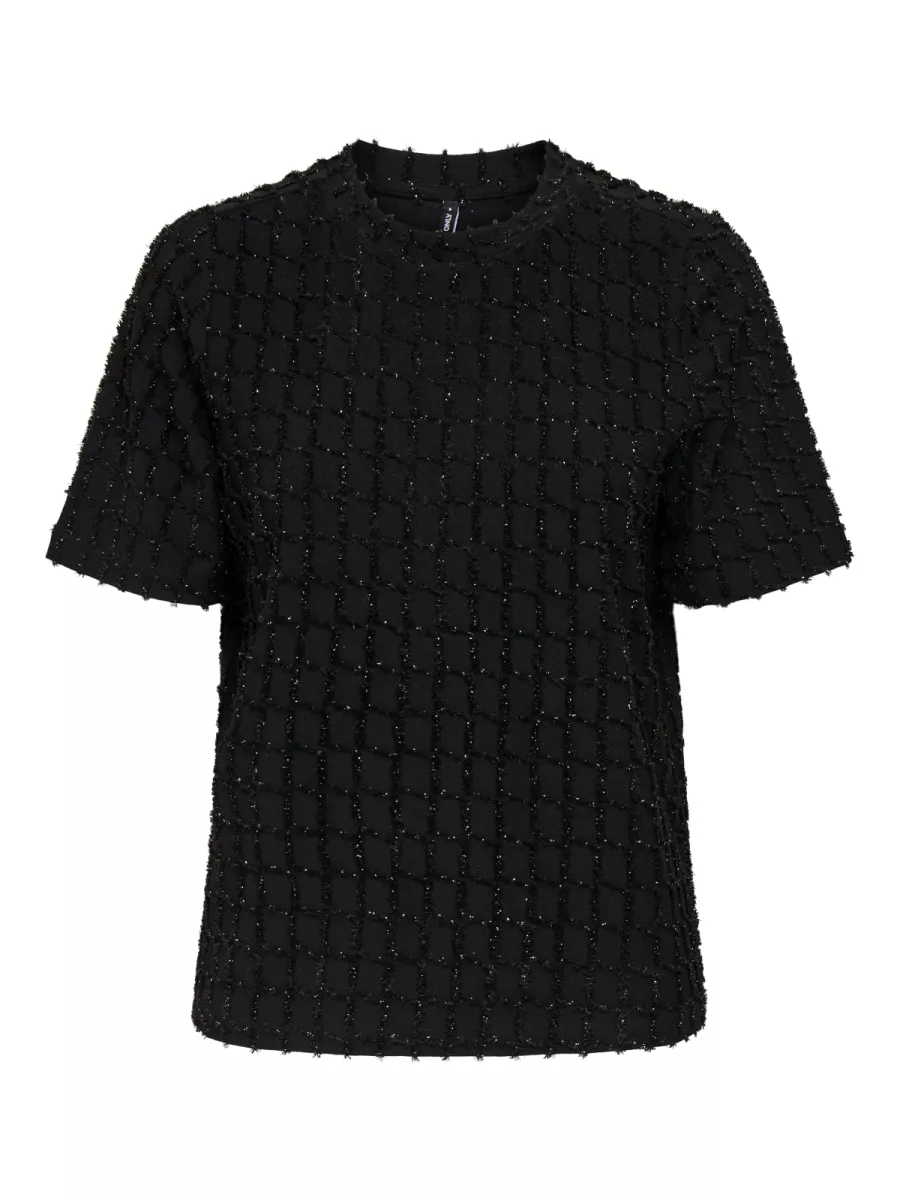 ONLY-ONLINES LIFE 2/4 O-NECK GLITTER TOP-15358982-Black-ZWART COMBINATIES