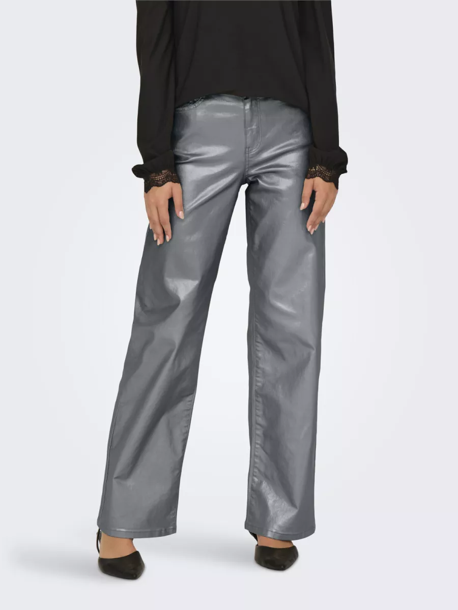 ONLY-ONLJUICY-VIV HW W METAL COATED PANT-15331673-Gunmetal-METAL