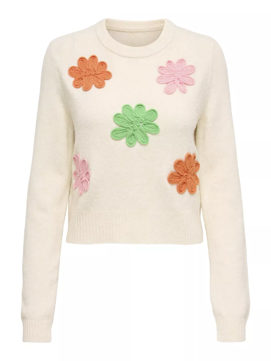 ONLY-ONLLOTUS LIFE LS FLOWER O-NECK EX K-15367156-Mandarin Orange-CREME