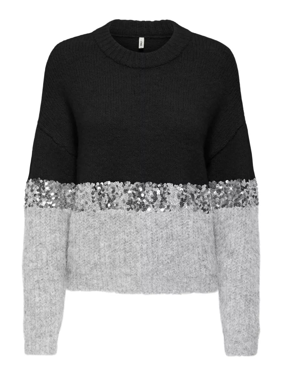ONLY-ONLMAINE LIFE LS SEQUIN BLOCK O-NEC-15358399-Black-BLACK