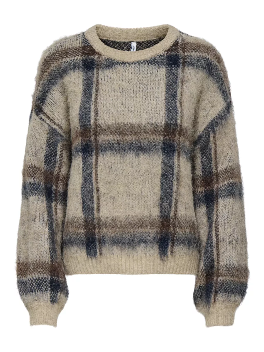 ONLY-ONLMARION LIFE LS O-NECK KNT-15361354-Humus-BRUIN