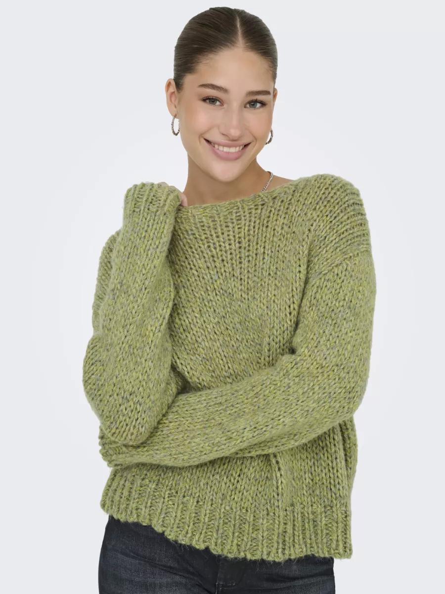 ONLY-ONLMILLE LS O-NECK KNT-15358518-Peat Moss-GROEN